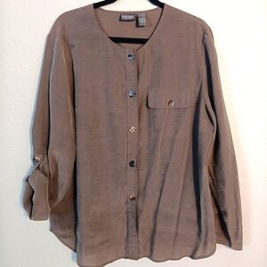 Chico's Blouse Women's Dark Gray/Brownish/Taupe Size 3 Long Sleeve Modal Button